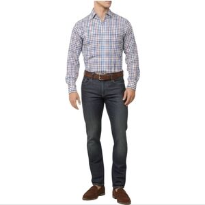 Peter Millar White, Teal and Purple Checked Button Down Shirt Shirt XL EUC